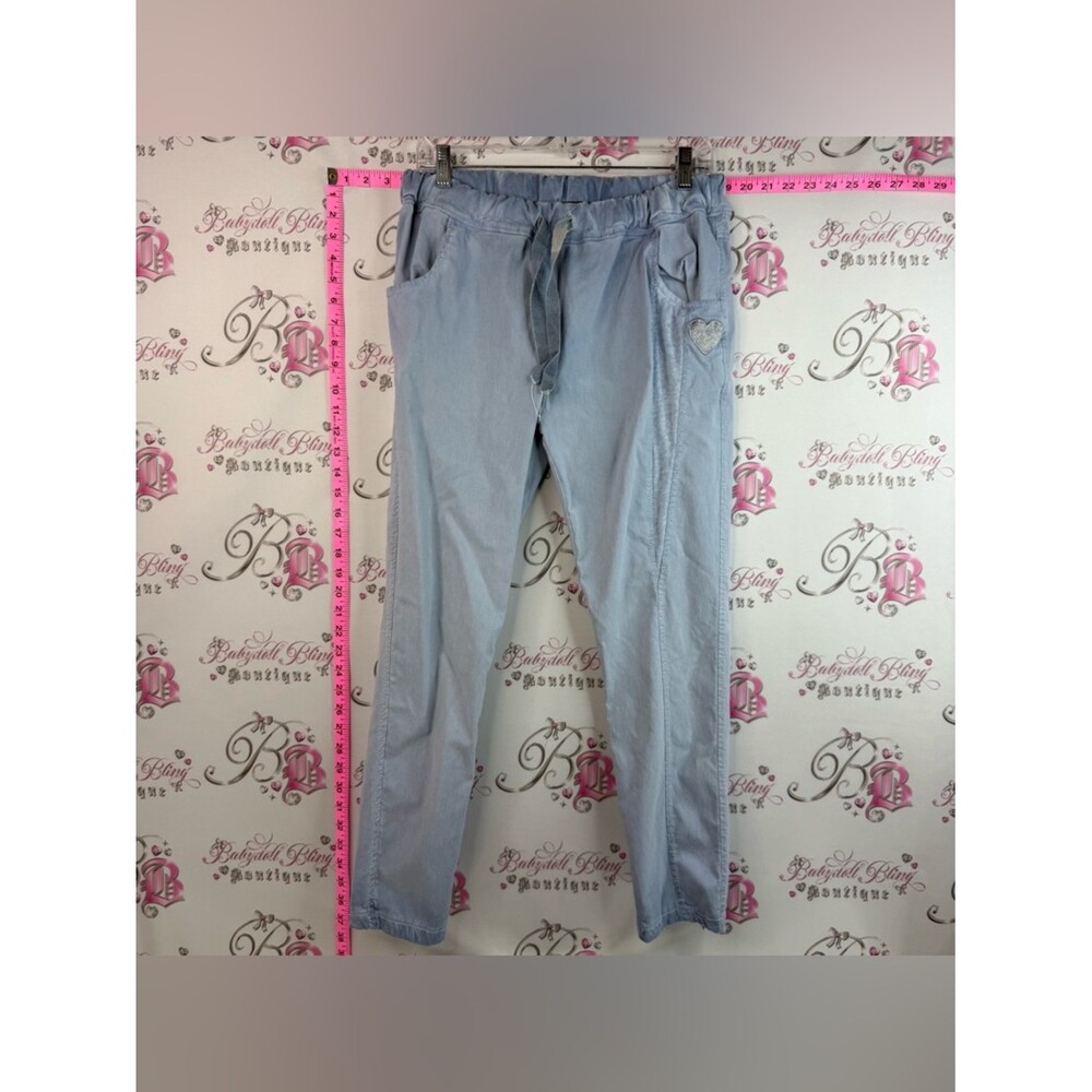 Elissia- Light Blue Denim Jogger Pants with Tricolor Patch Adjustable Wast Band